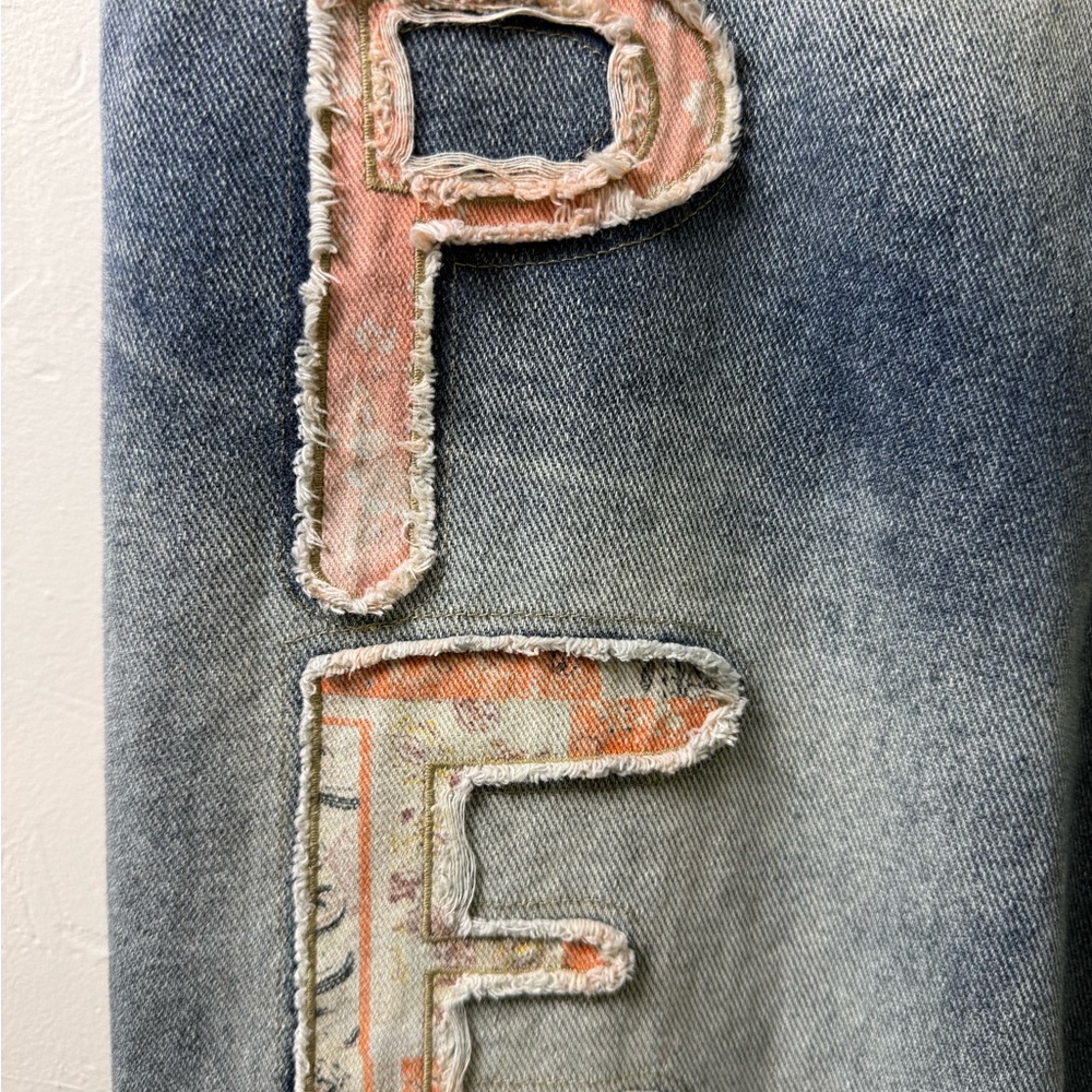 High Rise Blue Jeans with Peace Patch - Picture 9 of 9